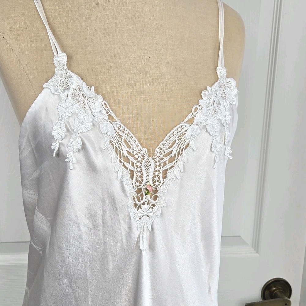 California Dynasty Vtg Satin Nightgown Size L Silky Gown‎ White Bridal Lingerie - Picture 3 of 10